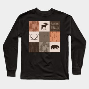 Adventure Awaits Patchwork- Rust and Brown Long Sleeve T-Shirt